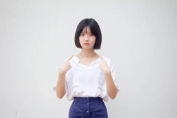 Asien Thai Tonåring Vit Shirt Vacker Flicka — Stockfoto