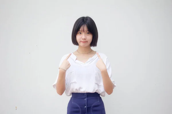 Azjatyckie Tajski Nastolatek Biały Shirt Piękny Dziewczyna Jestem — Zdjęcie stockowe