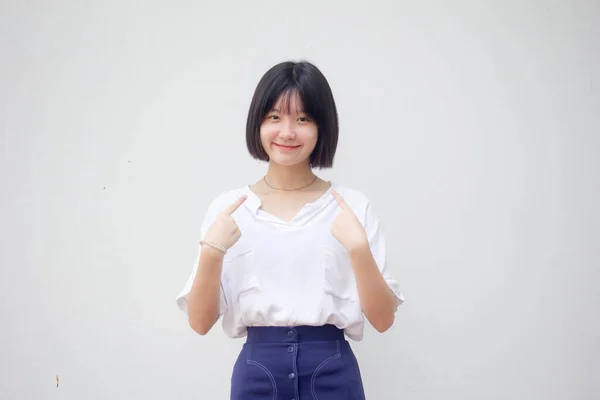 Asiático Tailandés Adolescente Blanco Camiseta Hermosa Chica — Foto de Stock