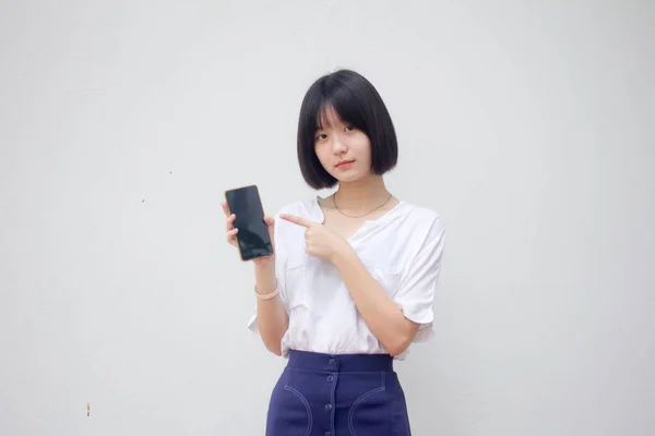Asijské Thajská Japonská Dospívající Dospívající Bílý Shirt Krásný Dívka Show — Stock fotografie