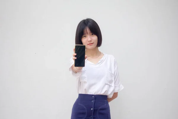 Aziatische Thai Japans Tiener Tiener Wit Shirt Mooi Meisje Toon — Stockfoto
