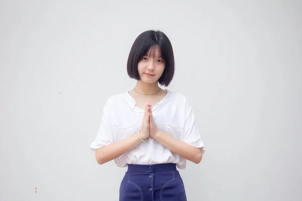 Ázsiai Thai Tini Fehér Póló Gyönyörű Lány Thai — Stock Fotó