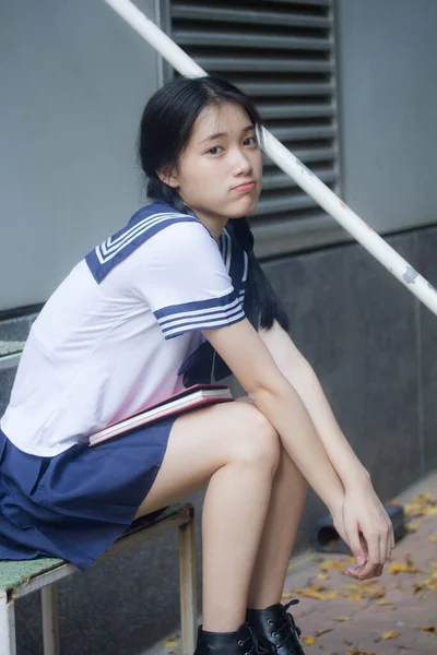 Japanese Teen Beautiful Girl Student Uniform Happy Relax — Stock Photo, Image