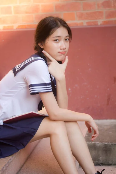 Япан Красива Дівчина Студентській Формі Щаслива Розслаблена — стокове фото