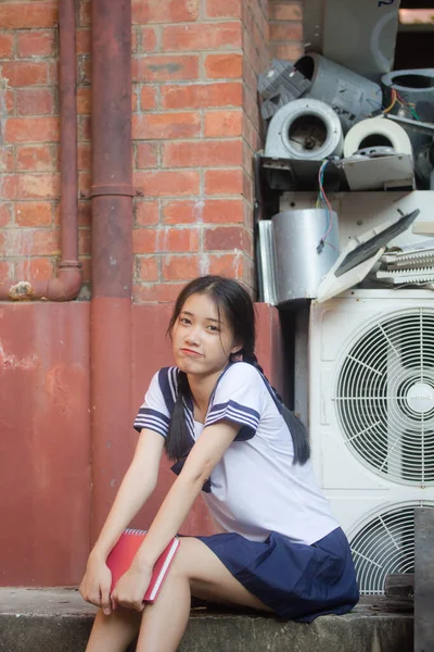 Japonky Teen Krásná Dívka Studentské Uniformě Šťastný Relax — Stock fotografie