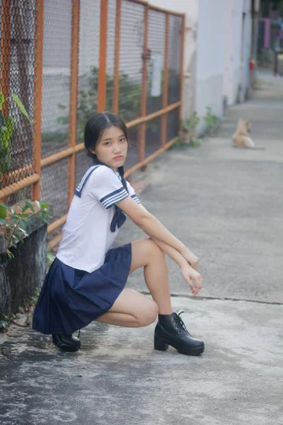 Japán Tini Gyönyörű Lány Diák Egyenruha Boldog Pihenni — Stock Fotó