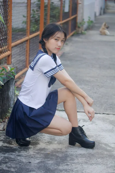 Japanisch Teen Hübsch Mädchen Student Uniform Glücklich Und Entspannen — Stockfoto
