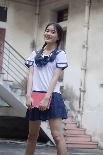Japanese Teen Beautiful Girl Student Uniform Happy Relax — Stock Photo, Image