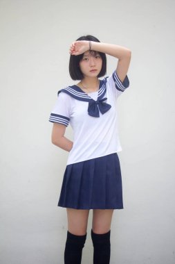 Japon ergen güzel kız öğrenci Düşünsene