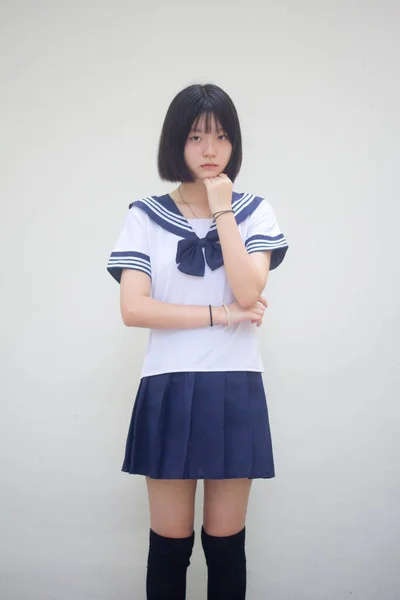 Japonais Adolescent Belle Fille Dans Étudiant Penser — Photo
