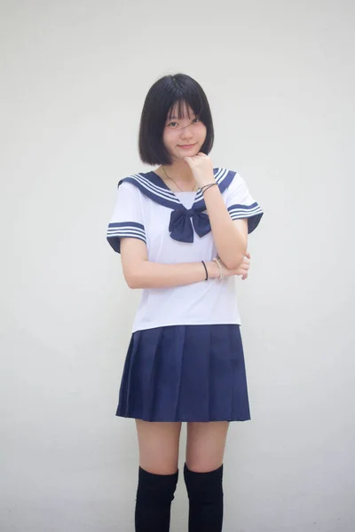 Japán Tini Gyönyörű Lány Diák Gondolkodás — Stock Fotó