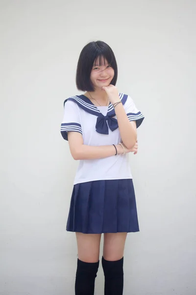 Japon Ergen Güzel Kız Öğrenci Düşünsene — Stok fotoğraf