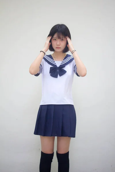 Japán Tini Gyönyörű Lány Diák Gondolkodás — Stock Fotó