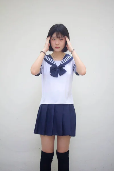 Japonés Adolescente Hermosa Chica Estudiante Pensar —  Fotos de Stock