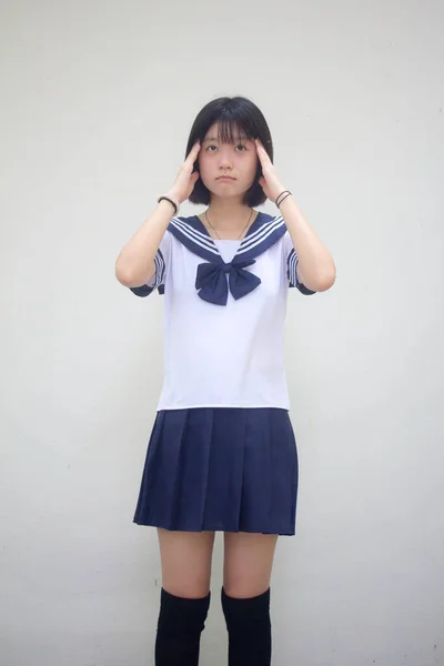 Japon Ergen Güzel Kız Öğrenci Düşünsene — Stok fotoğraf