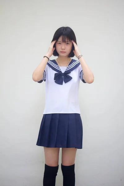 Japonês Teen Bela Menina Estudante Pensar — Fotografia de Stock