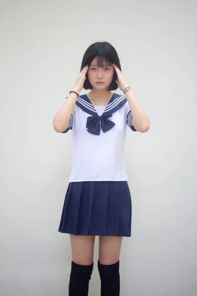 Japonés Adolescente Hermosa Chica Estudiante Pensar —  Fotos de Stock