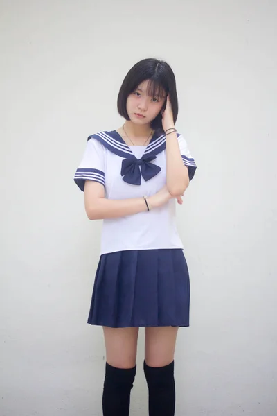 Ιαπωνική Έφηβος Όμορφη Κοπέλα Στο Μαθητή Σκεφτείτε — Φωτογραφία Αρχείου