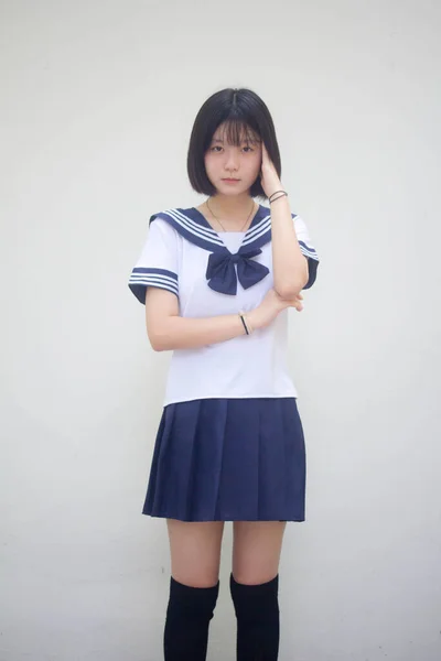 Japonais Adolescent Belle Fille Dans Étudiant Penser — Photo