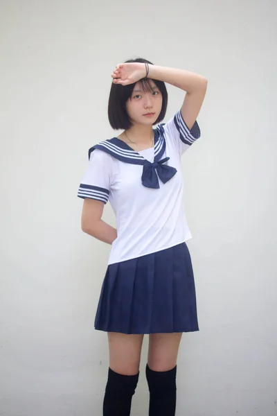 Ιαπωνική Έφηβος Όμορφη Κοπέλα Στο Μαθητή Σκεφτείτε — Φωτογραφία Αρχείου