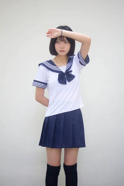 Japansk Tonåring Vacker Flicka Student Tänk — Stockfoto