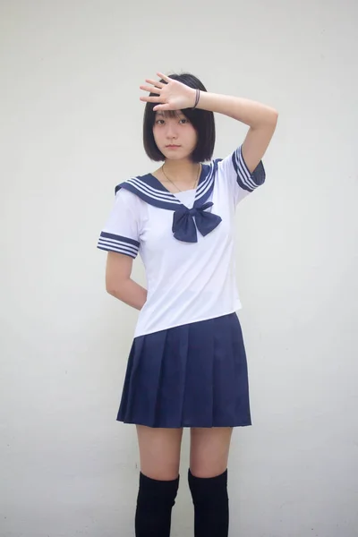 Japansk Tonåring Vacker Flicka Student Tänk — Stockfoto