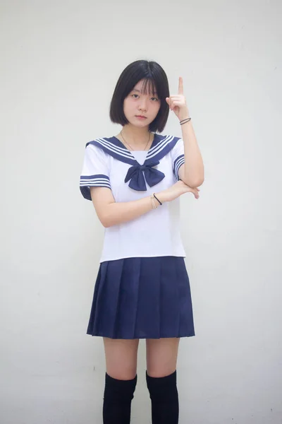 Giapponese Teen Bella Ragazza Studente Che Indica — Foto Stock