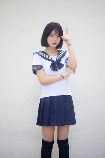 Японский Подросток Красивая Девушка Студент Указывая — стоковое фото