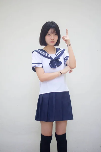 Japonês Teen Bela Menina Estudante Apontando — Fotografia de Stock