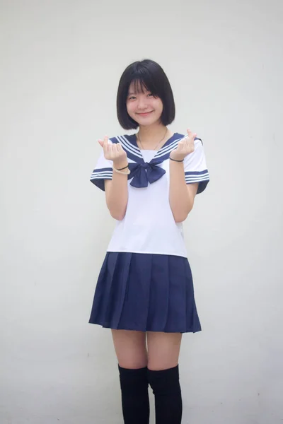 Япанська Дівчина Підліток Прекрасна Учениця Віддає Серце — стокове фото