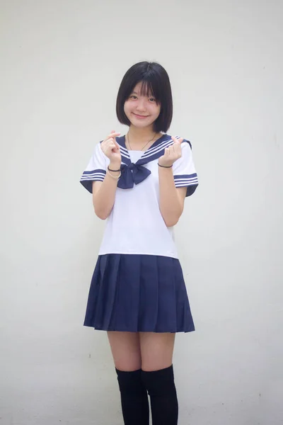 Japanisch Teen Hübsch Mädchen Student Geben Herz — Stockfoto