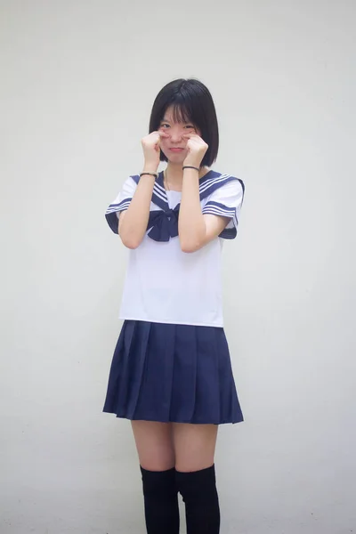 Japoński Nastolatek Piękne Dziewczyna Student Dać Serce — Zdjęcie stockowe