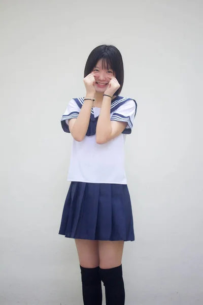 Japonais Adolescent Belle Fille Dans Étudiant Donner Coeur — Photo
