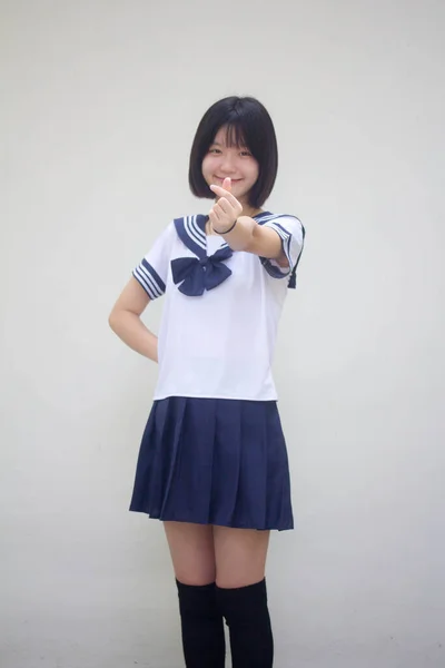 Giapponese Teen Bella Ragazza Studente Dare Cuore — Foto Stock