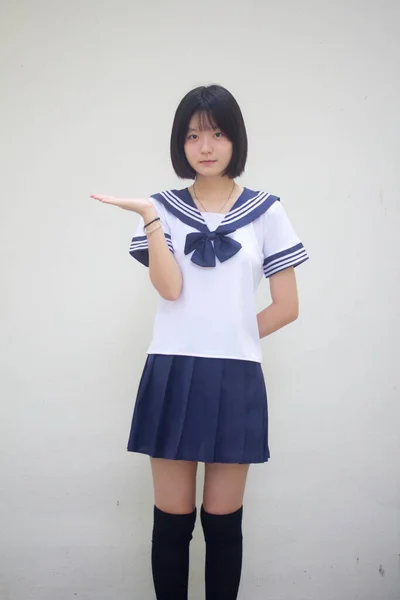 Japonés Adolescente Hermosa Chica Estudiante Mostrar Mano — Foto de Stock