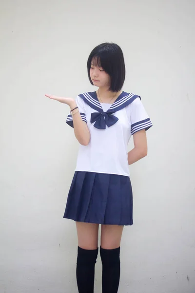 Japonés Adolescente Hermosa Chica Estudiante Mostrar Mano — Foto de Stock