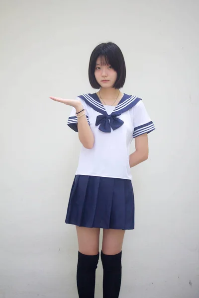 Japansk Tonåring Vacker Flicka Student Visa Handen — Stockfoto