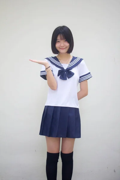 Ιαπωνική Έφηβος Όμορφο Κορίτσι Στο Μαθητή Δείχνουν Χέρι — Φωτογραφία Αρχείου