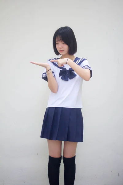 Japonais Adolescent Belle Fille Dans Étudiant Montrer Main — Photo