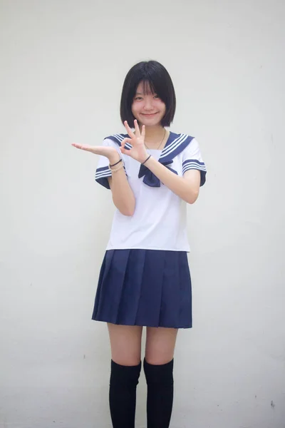 Japanese Teen Beautiful Girl Student Show Hand — Stock Photo, Image