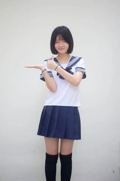 Japanisch Teen Hübsch Mädchen Student Zeigen Hand — Stockfoto