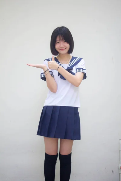 Japanisch Teen Hübsch Mädchen Student Zeigen Hand — Stockfoto