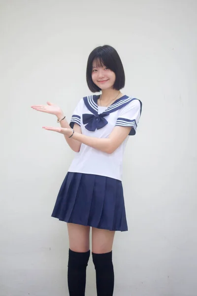 Japonés Adolescente Hermosa Chica Estudiante Mostrar Mano —  Fotos de Stock