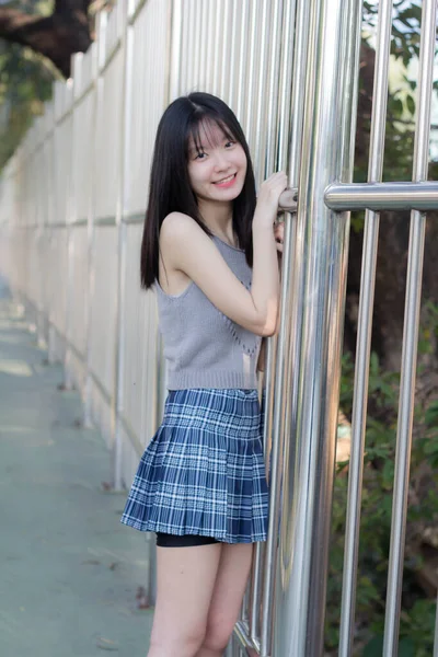 Asia Thai Girl Scott Dress Beautiful Girl Smile Relax — Stock Photo, Image