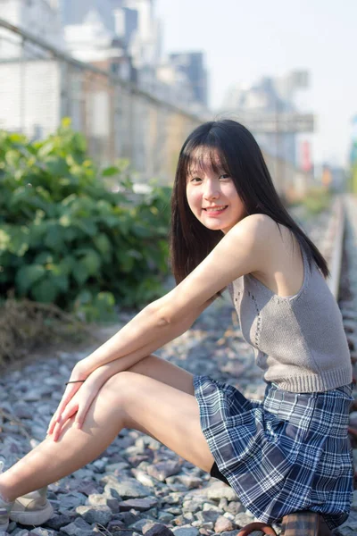 Asia Thai Kızı Scott Güzel Giyin Kız Gülümse Rahatla — Stok fotoğraf