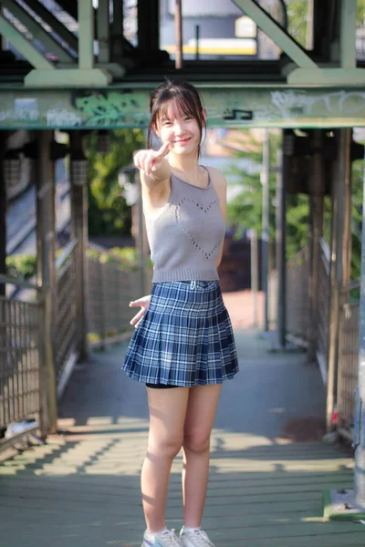 Asia Thai Girl Scott Dress Beautiful Girl Smile Relax — Stock Photo, Image