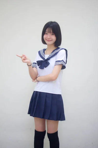 Japonés Adolescente Hermosa Chica Estudiante Apuntando —  Fotos de Stock