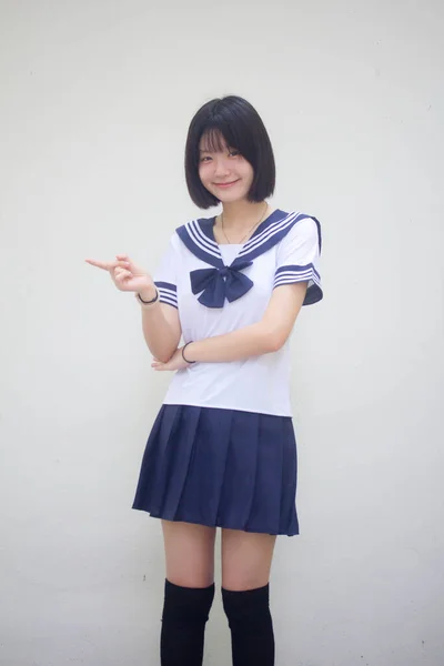 Japonky Teen Krásná Dívka Student Ukazující — Stock fotografie