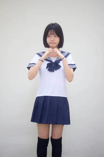 Ιαπωνική Έφηβος Όμορφο Κορίτσι Στο Μαθητή Δώσει Καρδιά — Φωτογραφία Αρχείου
