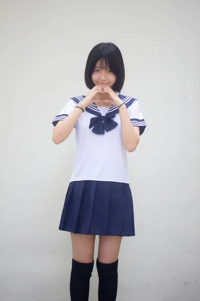 Japán Tini Gyönyörű Lány Diák Szív — Stock Fotó